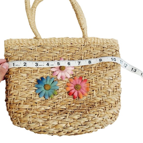Basket weave purse floral straw hand held - Picture 7 of 8